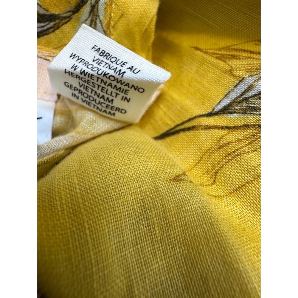 Nicole Miller 100% Linen Yellow Floral Button Back Boxy Top Large Lagonlook - Picture 7 of 12